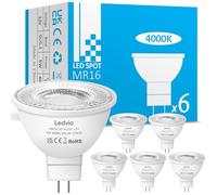 Ledvia MR16 LED Bulbs 12V 5W, Natural White 4000K, Replacement for 50W MR16 Halogen Bulbs, 391LM 38°Beam Angle, GU5.3 Bi Pin Base for Indoor Outdoor Recessed Track Lighting, 6 Pack