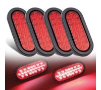 LEDVILLAGE 6 Inch Red 24 LED Oval Side Marker Fender Lights Sealed Bulb w/ Grommet & Plug Stop Rear Brake Lamp Universal Trailer Truck 12v DC [Pack of 4]