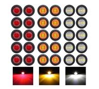 Ledvillage Pack of 30 3/4 Inch Mini Round 10 pcs Amber 10 pcs Red 10 pcs White 3 LED Trailer Side Marker Button Lights Clearance Signal Lamp Sealed Flush Mount Bulbs Boat Lorry Truck Pickup Bus 12V DC
