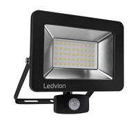 Ledvion - LED Floodlight White Motion Sensor, 50 Watt, 6500K, 6000 Lumens, IP44, Incl. Quick Connector & 2 Year Warranty