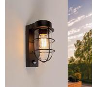 Ledvion - Wall Lamp Round with Sensor Black, IP44, E27, Black Wall Lamp Outdoor,