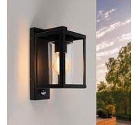 Ledvion - Wall Lamp Square White Sensor Black, IP44, E27, Black Wall Lamp Outdoor,