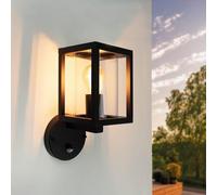 Ledvion - Wall Lamp with Sensor Black, IP44, E27, Black Wall Lamp Outdoor,