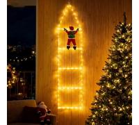 LEDYA Christmas Ladder Lights with Santa Claus, 1.25M/4.1Ft Santa Claus Climbing Ladder Lights, 98 LED Christmas Lights with Timer, 8 Modes for Indoor Outdoor Xmas Decorations (Warm White)