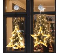 LEDYA Christmas Window Lights, 2 Pack Christmas Window Decorations Battery Operated with Suction Cup & Timer Function, Warm White Indoor Fairy Lights for Window, Party & Home Décor