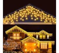 LEDYA Icicle Outdoor Christmas Lights, 46ft/14m 360 LED Warm White Fairy Lights, Mains Powered Outside & Indoor Decorations Icicle Lights with 8 Modes for Window, Roof, Garden, Wall, Gazebo