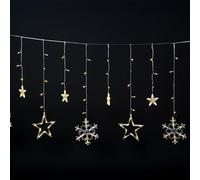LEDYA Star & Snowflake Curtain Lights - Warm White Window Christmas Lights, 8 Modes, USB Powered with Timer, 1.65M Festive Hanging Decoration for Bedroom, Window, Wall or Party Décor