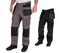 Lee Cooper Mens Premium Multi & Holster Pocket Kneepad Work Safety Pants Cargo Trousers, Grey/Black, 36W/33L