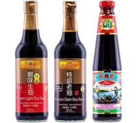 Lee Kum Kee Premium Essential Stir Fry Cooking Set (Light and Dark Soy Sauce + Oyster Sauce)