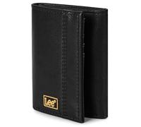 Lee Men’s Trifold Wallet, Pebble Grain Leather Wallet with Flip ID Window, Black, One size