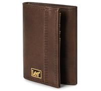 Lee Men’s Trifold Wallet, Pebble Grain Leather Wallet with Flip ID Window, Brown, One Size, Casual