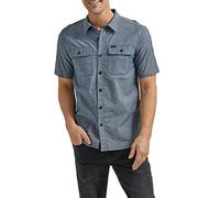 Lee Men's Extreme Motion All Purpose Classic Fit Short Sleeve Button Down Worker Shirt, Mid-wash Chambray, 42/44