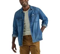 Lee Men's Workwear Loose Fit Long Sleeve Button-Down Overshirt, Blue Denim Mid Wash, 42/44