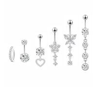 LEE&RO Belly Button Rings Set: 6pcs Navel Rings, 14G Surgical Steel, Stainless Steel, Cubic Zirconia