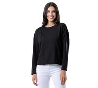 Lee Women's Crew Neck Cropped Waffle Knit Pullover Top Sweater, Black, XL