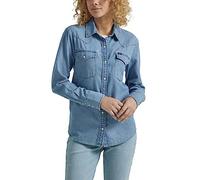 Lee Women's Legendary Slim Fit Western Snap Shirt, Decent Mid - Mid Blue, Small