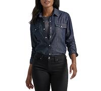 Lee Women's Legendary Slim Fit Western Snap Shirt, Obsidian Night - Dark Blue, X-Large