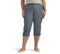 Lee Women's Plus Size Flex-to-go Mid-Rise Relaxed Fit Cargo Capri Pant, Tech Gray, 22