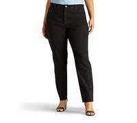 Lee Women's Plus-Size Relaxed Fit Side Elastic Tapered Leg Jean, Black Stretch, 18W Petite