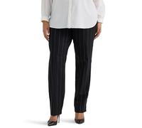 Lee Women's Plus Size Wrinkle Free Relaxed Fit Straight Leg Pant, Black Pinstripe, 22 Long
