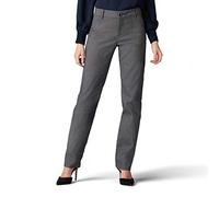 Lee Women's Wrinkle Free Relaxed Fit Straight Leg Pant, Black/White Rockhill Plaid, 12 Long