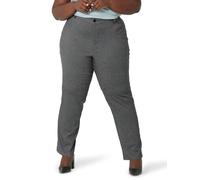 Lee Women's Wrinkle Free Relaxed Fit Straight Leg Pant, Black/White Rockhill Plaid, 4 Petite