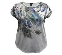 LEEBE Women and Plus Dolman Short Sleeve Print Top (UK S-36) (Feather/Lt Grey, 5X)