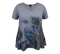 LEEBE Women and Plus V Neck Short Sleeve High-Low Print Top (UK S-36) (Feather/Heather Blue 1X)