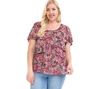 LEEBE Women’s Plus Size Printed Mesh Ruffle Top (UK 18-36) (22-24, Burgundy Paisley)