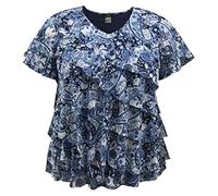 LEEBE Women’s Plus Size Printed Mesh Ruffle Top (UK 18-36) (Blue Paisley 2X)
