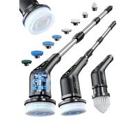 Leebein Electric Spin Scrubber, Cordless Cleaning Brush with 8 Replaceable Brush Heads, Extendable Long Handle Bathroom Cleaning Scrubber, 300/400RPM Spin Scrubber for Bathroom Floor Tile (Black)