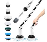 Leebein Electric Spin Scrubber, Upgraded Electric Scrubber for Cleaning, Spin Scrubber with Long Handle & 8 Replaceable Brush Heads, Remote Control Shower Cleaner Brush for Bathroom, Floor