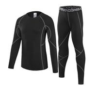 Leeboom Kids Thermal Base Layer Set Football Skins for Boys Warm Base Layer Kids - Black Long Sleeve Top & Matching Bottoms for Winter