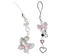 LEECLOUD 2 Pcs Phone Charm Strap | Pink Phones Accessories for Girls | Cute Bowknot Beaded Phone Strap, Lanyard Charm for Women Wallet Keychain