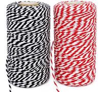 Leecogo Christmas Twine String, 2 Rolls 656 Feet Bakers Twine Cotton Twine String Natural Black Red White Butchers Twine String Cord for Gift Wrapping, Baking, Arts Crafts, Gardening,DIY,Home Decor