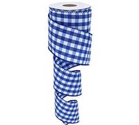 Leecogo Royal Blue White Buffalo Check Plaid Wired Ribbon,2 1/2”x10 Yard, Farmhouse Gingham Ribbon for Easter, Christmas, Wreath, Spring, Summer, Wedding, Baby Shower, Birthday.