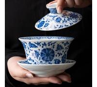 LEEDJUINE Ceramics Lotus Design Gaiwan, 340ml 10oz, Extra Large Brew Tea Kungfu Tea Set