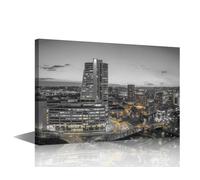 Leeds Balck and White Wall Art for Living Room Leeds Skyline Wall Paintings Leeds Downtown Building Canvas Wall Art 1 Piece Modern Artwork Wooden Framed Stretched Ready to Hang (24''Wx 36''H)