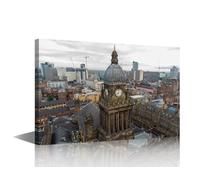 Leeds Cityscape Poster Prints Canvas Wall Art Leeds Town Hall in the City in West Yorkshire Canvas Wall Decor for Living Room Decor Framed Ready to Hang 18x12 inch