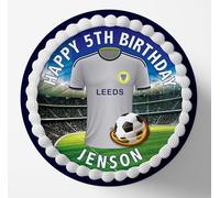 Leeds Football Team Colours Personalised Edible Cake Topper Printed on Icing Sheets - Round, Square, Costco, Cupcake Toppers - Happy Birthday (1. Round)