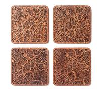 Leeds Map Coaster by O3 Design Studio, Set of 4, Sapele Wooden Coaster with City map, Multiple City Optional, Handmade