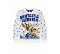 Leeds Santa Christmas Jumper, White Cotton Knit, Snowflake Pattern, Long Sleeve Unisex Festive Design with Football Theme, S-XXL (UK, Alpha, S, Regular, Regular)