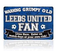 Leeds United Gifts for Men Boys, Warning Grumpy Old Leeds Fan Lives Here Metal Signs, Funny Gifts for Leeds United Merchandise for Bedroom Garden Wall Home Bar Man Cave