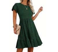 LEEDYA Womens Summer Maxi Dress Casual Midi Smocked Ruffle Sleeve Elastic Waist Crew Neck Tiered Cocktail Long Dresses for Ladies Green M