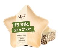 Leef 15 x Palm Leaf Plate Star Decoration and Snack Bowl Compostable and Natural 22 x 21 x 2.5 cm
