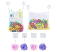 LEEFE 2 x Mesh Bath Toy Storage with 5 Pockets - The Perfect Net for Bathtub Toys & Bathroom Organizer - For Kids, Toddlers & Baby and Shower Caddy, Bonus of 6 Super Strong Suction Cups