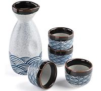 Leegg Japanese Ceramic Sake Set - 1.7L Pot, 4 White Sake Cups - Warmers (1 Pot, 4 Cups)