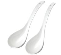 Leegg Large Ladle 9.25" Soup Spoons Ceramic Serving Spoons for Miso Soup Ramen Pho Dumpling Cooking Spoons (2 White)