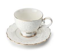 Leegg Tea Cup Set of 2 for Morning Tea Including 1 Ceramic Tea Cup with 1 Saucer (White)