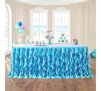 Leegleri Curly Willow Table Skirt Tulle Table Skirt for Rectangle or Table Round Table, Tutu Table Skirt for Baby Shower,Party,Weeding Decoration (Under The sea Color, L 9(ft) H 30in)